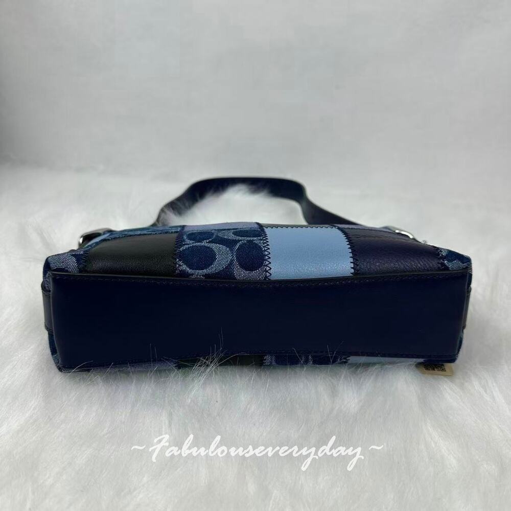 Coach Small Slouchy Alter Ego Shoulder Bag Patchwork Sig Leather Blue CFF99 NWT - Picture 6 of 8
